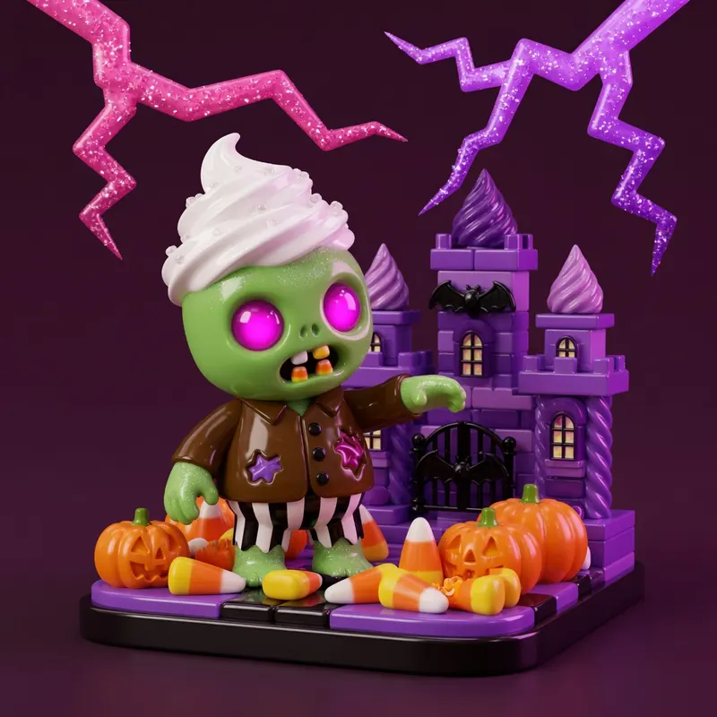 Night-time candy zombie illustration