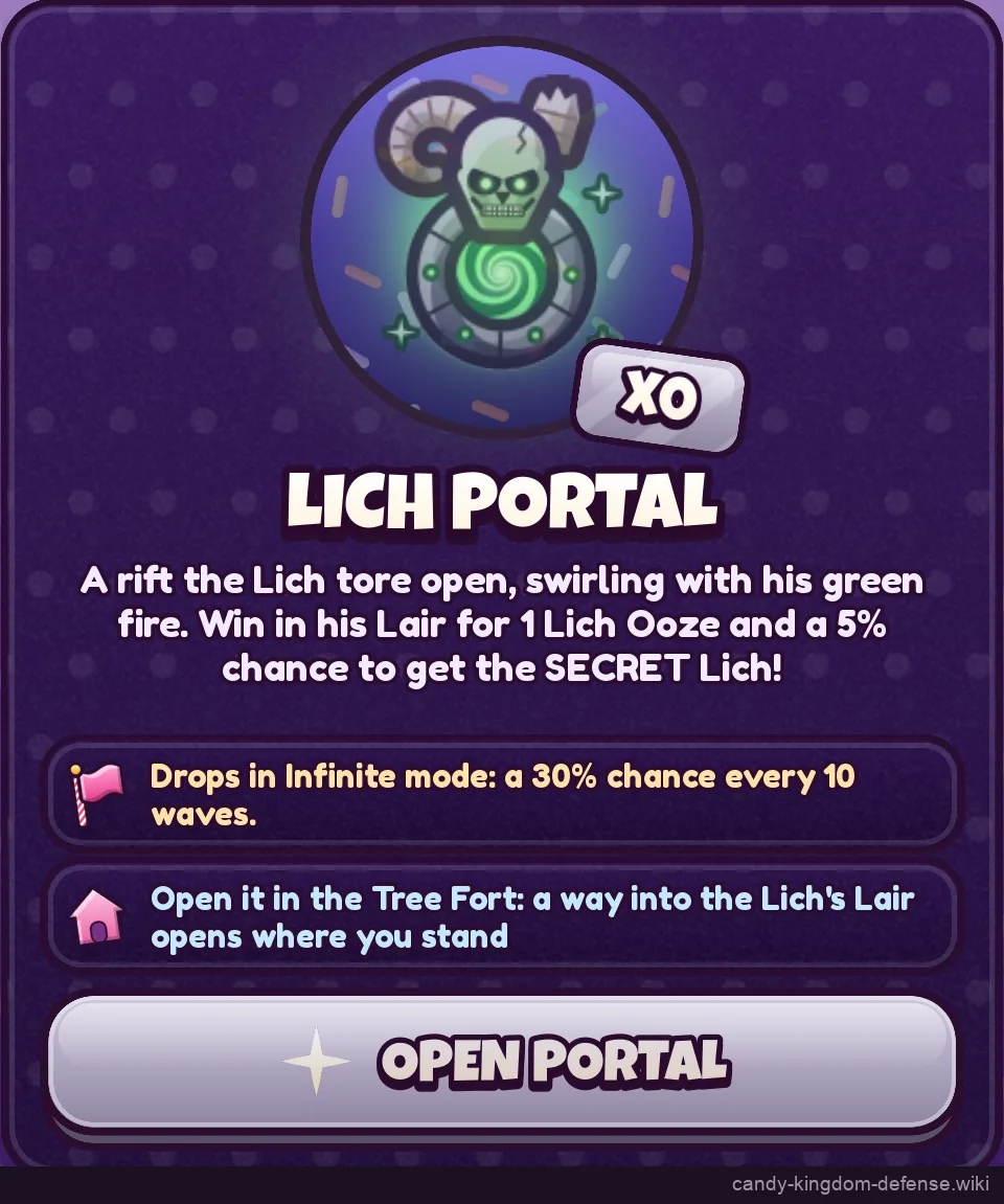 Lich Portal item panel from Infinite Mode drops